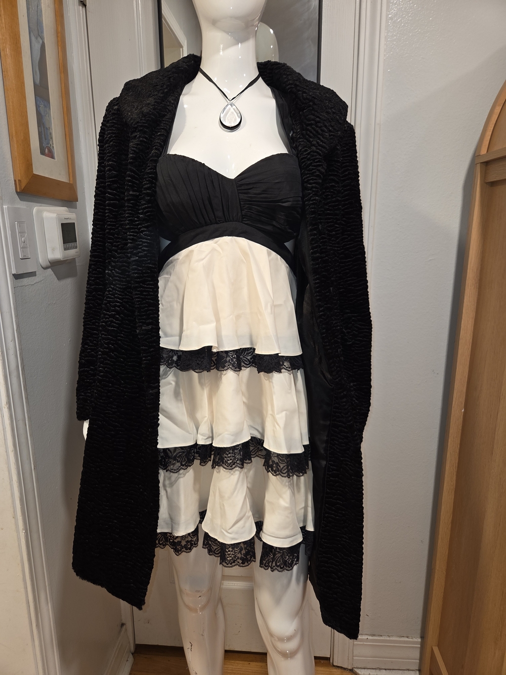 Bebe Black and Cream Tiered Lace Halter Dress - Picture 9 of 12